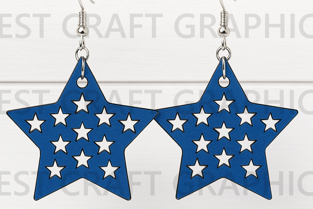 Σετ των 3 Intra απο ξύλο plywood 3mm-4mm πάχος American Star Drop Earrings Δίασταση 3x3 cm INTRAFABR-122654870