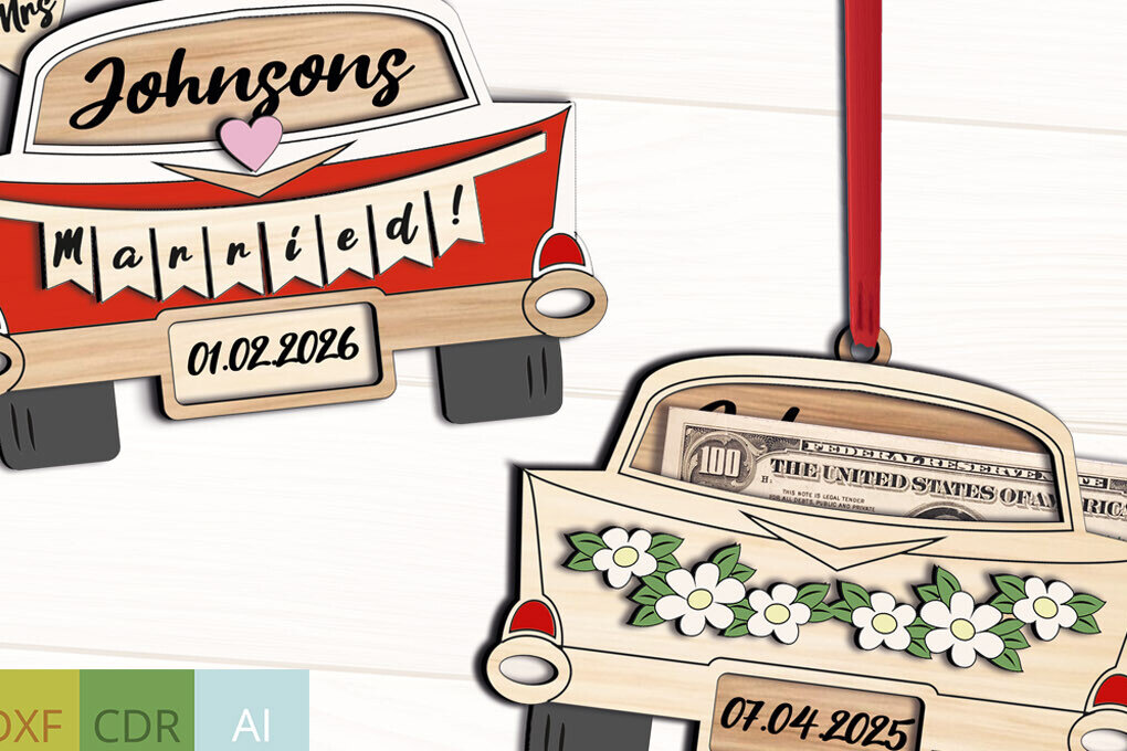 Σετ των 3 Intra απο ξύλο plywood 3mm-4mm πάχος Δώρο Αμερικάνικου γαμήλιου αυτοκινήτου κάτοχος χρημάτων Δίασταση 5x5 cm INTRAFABR-102046084