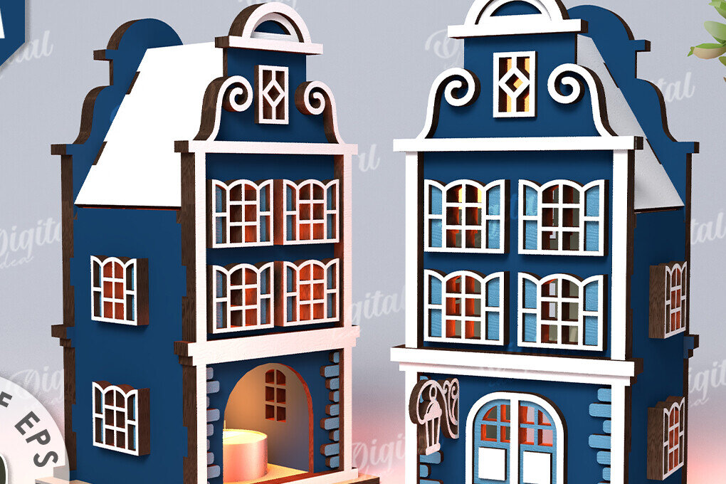 Intra απο ξύλο plywood 3mm-4mm πάχος Amsterdam House. Κηροπήγιο Δίασταση 30x20 cm INTRAFABR-114872982