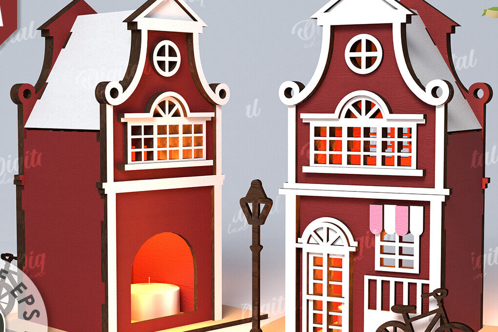 Intra απο ξύλο plywood 3mm-4mm πάχος Amsterdam House. Κηροπήγιο Δίασταση 30x20 cm INTRAFABR-114873007