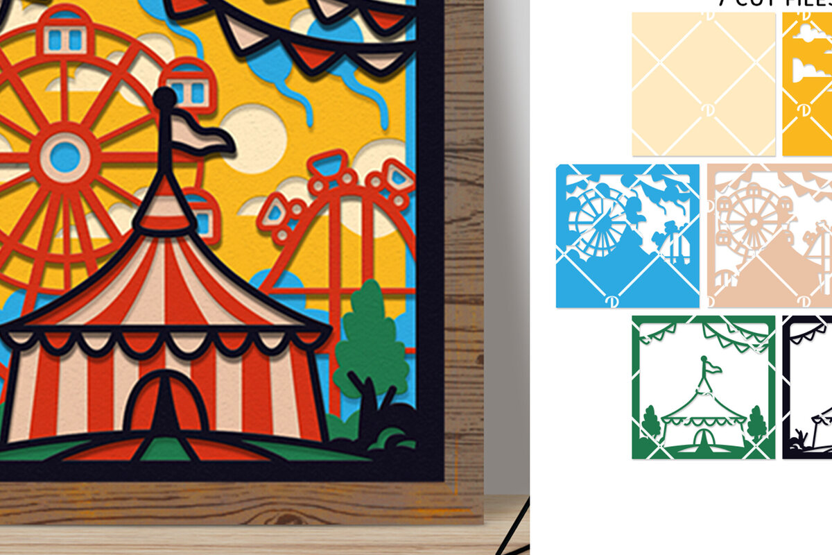 Intra απο ξύλο plywood 3mm-4mm πάχος Λούνα Παρκ 3D Shadow Box Δίασταση 714x714 cm INTRAFABR-77138294