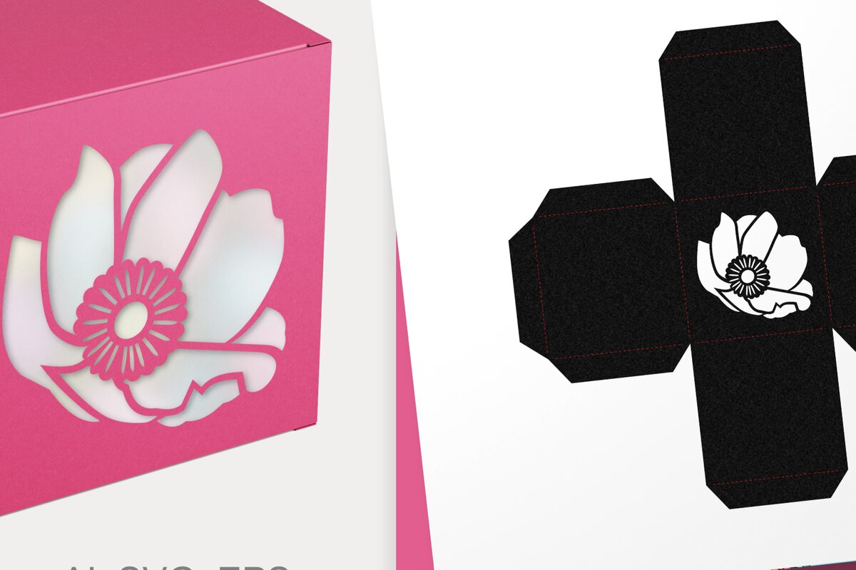 Σετ των 2 Intra απο ξύλο plywood 3mm-4mm πάχος Πρότυπο κιβωτίου δώρου κύβων λουλουδιών ανεμώνης Δίασταση 15x15 cm INTRAFABR-65390721