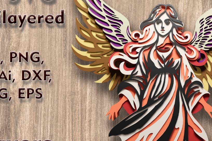 Σετ των 3 Intra απο ξύλο plywood 3mm-4mm πάχος κοπής με λέιζερ πολλαπλών επιπέδων Angel 3D Δίασταση 9x9 cm INTRAFABR-110830908