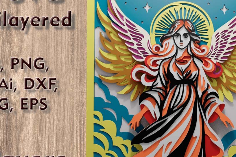 Σετ των 3 Intra απο ξύλο plywood 3mm-4mm πάχος κομμένων πολλαπλών επιπέδων Angel 3D Δίασταση 10x10 cm INTRAFABR-110903767