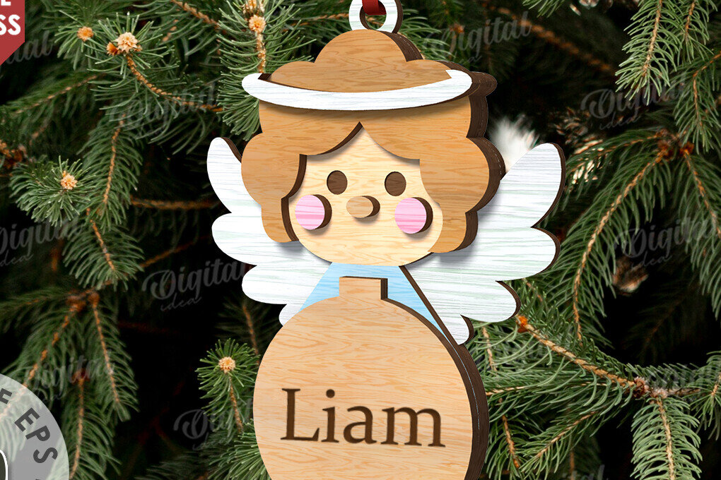 Σετ των 3 Intra απο ξύλο plywood 3mm-4mm πάχος Χριστουγεννιάτικο στολίδι άγγελος κόψιμο με λέιζερ Δίασταση 8x8 cm INTRAFABR-111210256