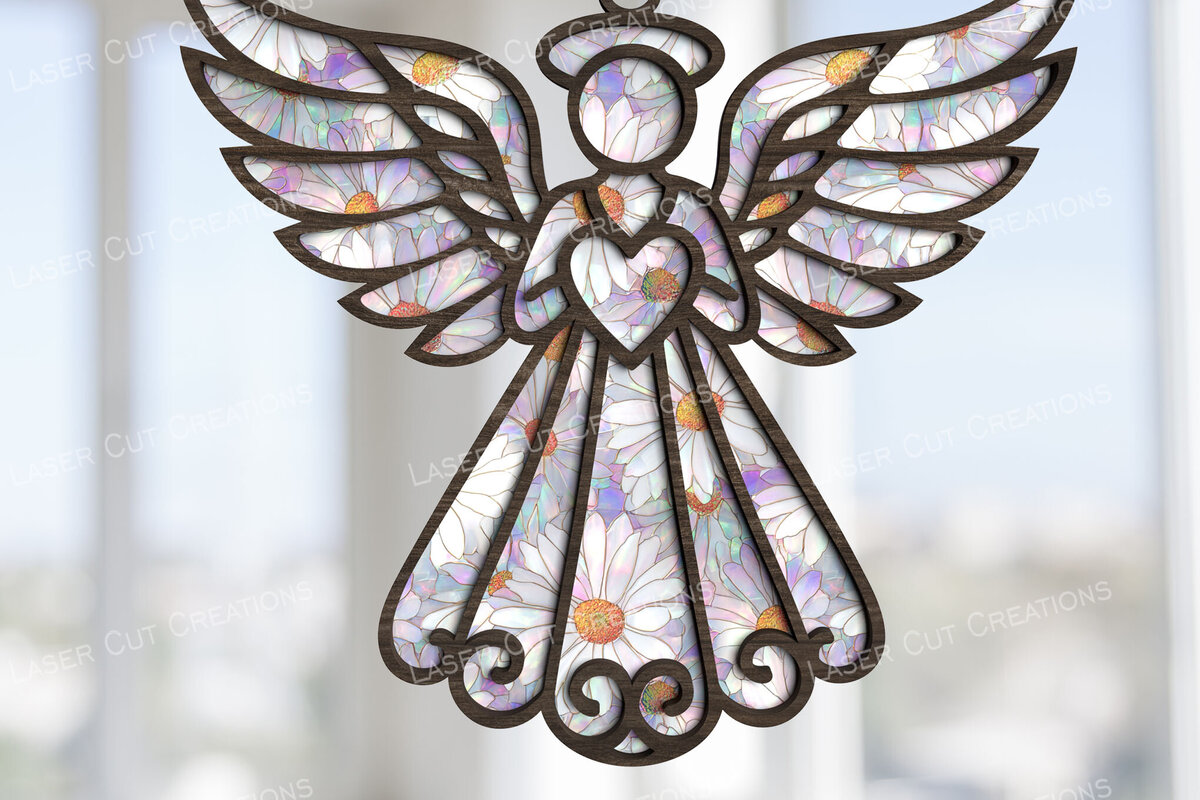 Σετ των 2 Intra απο ξύλο plywood 3mm-4mm πάχος Angel Heart Suncatcher Δίασταση 15x15 cm INTRAFABR-123180394