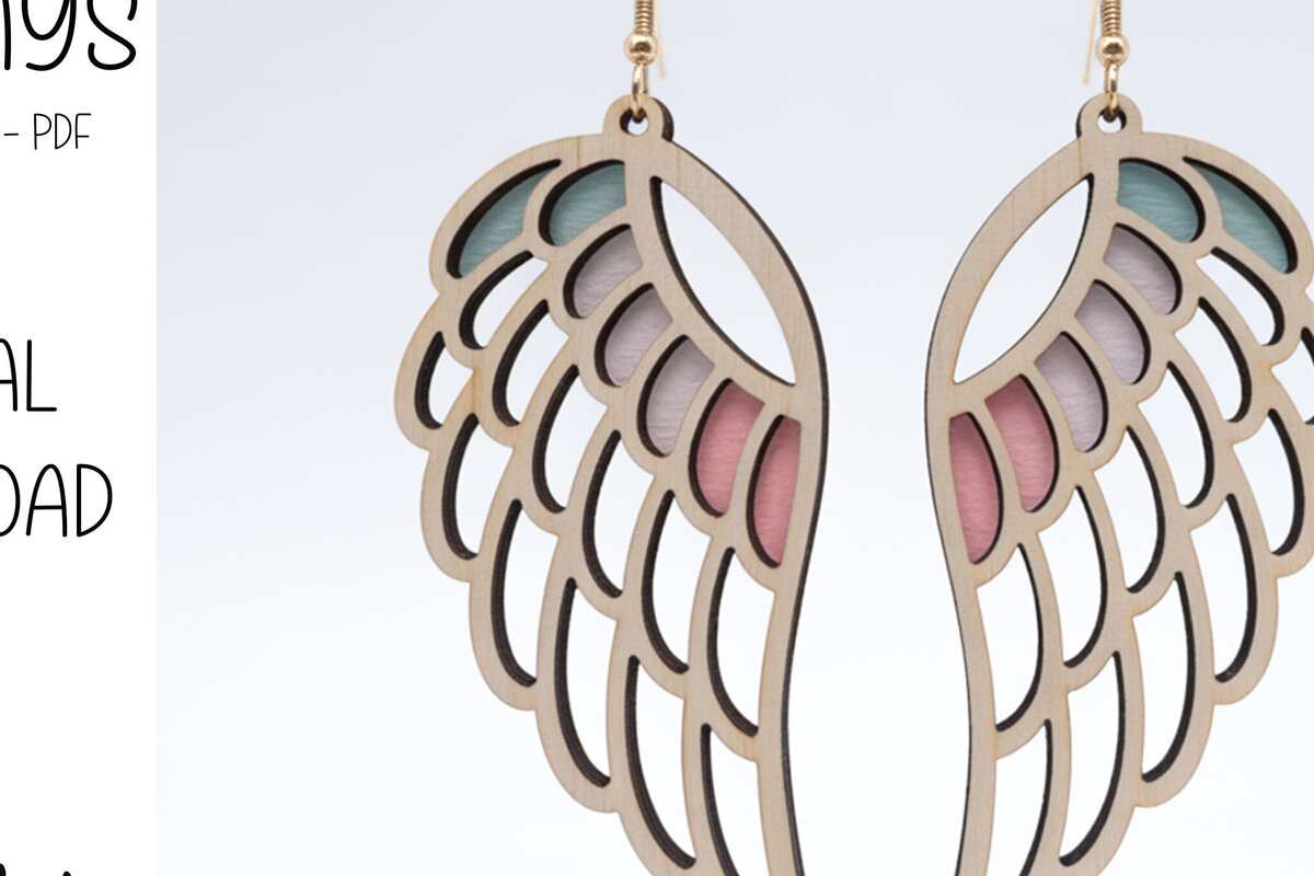 Σετ των 3 Intra απο ξύλο plywood 3mm-4mm πάχος Σκουλαρίκια Angel Wing Δίασταση 3x3 cm INTRAFABR-122936178