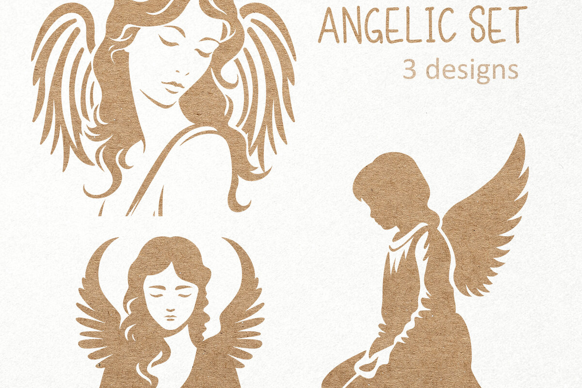 Σετ των 3 Intra απο ξύλο plywood 3mm-4mm πάχος Silhouette Άγγελος με Φτερά Δίασταση 7x7 cm INTRAFABR-106001979