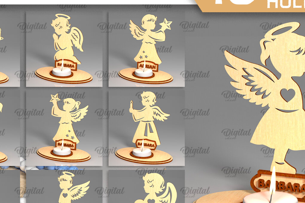 Σετ των 2 Intra απο ξύλο plywood 3mm-4mm πάχος Αγγελική Ξύλινη Κηροπήγιο Κοπή  Δίασταση 30x20 cm INTRAFABR-96133893