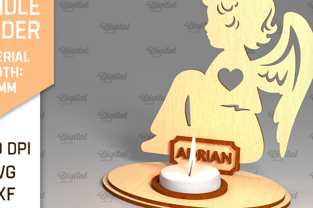 Σετ των 2 Intra απο ξύλο plywood 3mm-4mm πάχος Αγγελική Ξύλινη Κηροπήγιο Κοπή  Δίασταση 30x20 cm INTRAFABR-96133903