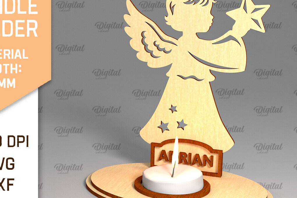 Σετ των 2 Intra απο ξύλο plywood 3mm-4mm πάχος Αγγελική Ξύλινη Κηροπήγιο Κοπή  Δίασταση 30x20 cm INTRAFABR-96133821