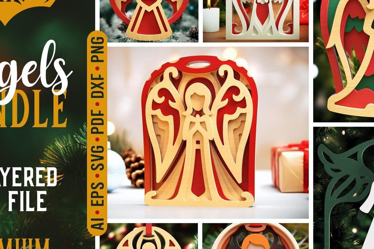 Σετ των 3 Intra απο ξύλο plywood 3mm-4mm πάχος Angels 3D Layered Cut  Δίασταση 4x5 cm INTRAFABR-46110102