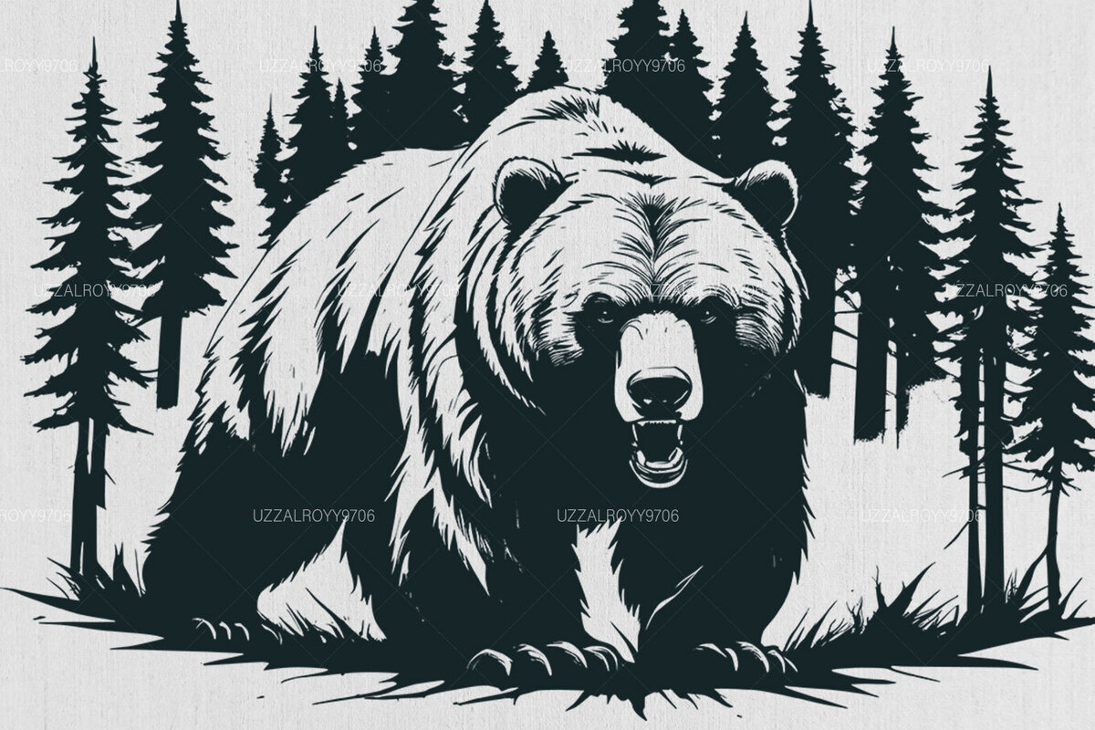 Intra απο ξύλο plywood 3mm-4mm πάχος Angry Bear , Bear , Hunting Δίασταση 40x40 cm INTRAFABR-101036466