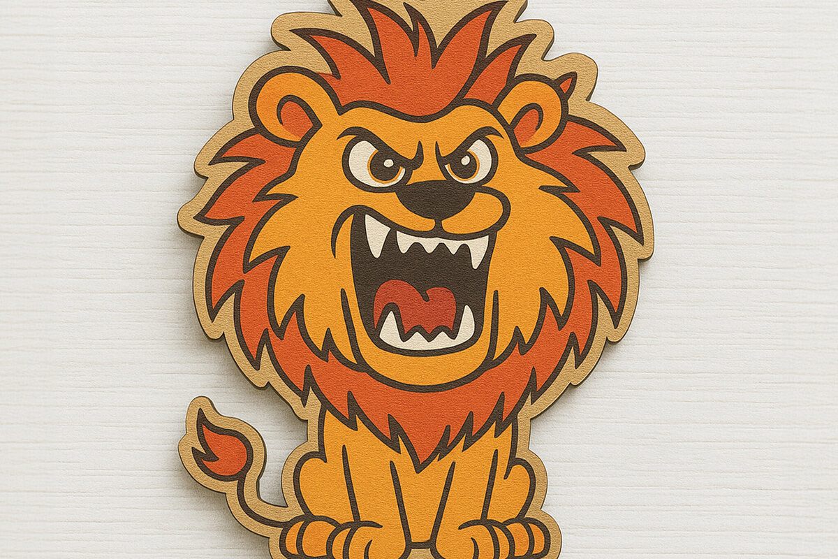 Σετ των 3 Intra απο ξύλο plywood 3mm-4mm πάχος Μπρελόκ Angry Lion Cartoon Δίασταση 6x6 cm INTRAFABR-122092648