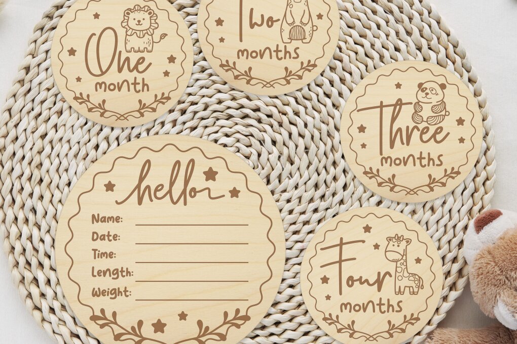 Intra απο ξύλο plywood 3mm-4mm πάχος Animal Baby Monthly Milestones Δίασταση 15x15 cm INTRAFABR-112455784