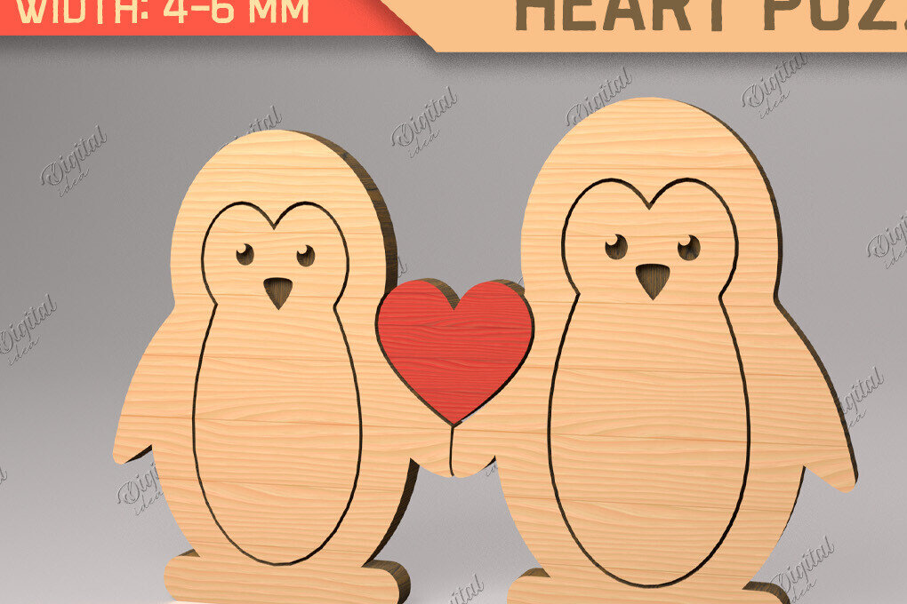 Σετ των 2 Intra απο ξύλο plywood 3mm-4mm πάχος Animal Heart Puzzle . Πιγκουίνος Δίασταση 15x15 cm INTRAFABR-85983932