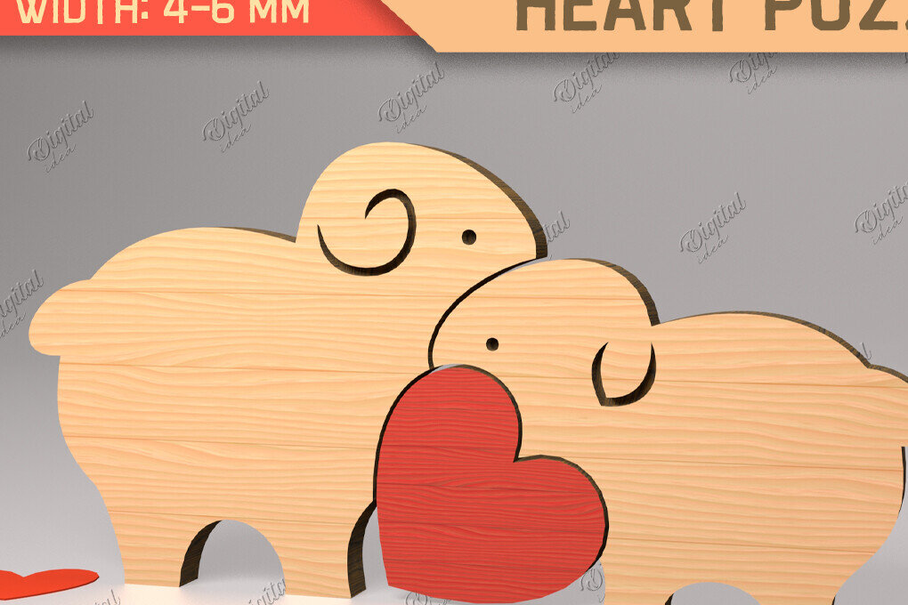 Σετ των 2 Intra απο ξύλο plywood 3mm-4mm πάχος Animal Heart Puzzle . Πρόβατα Δίασταση 15x15 cm INTRAFABR-85983498