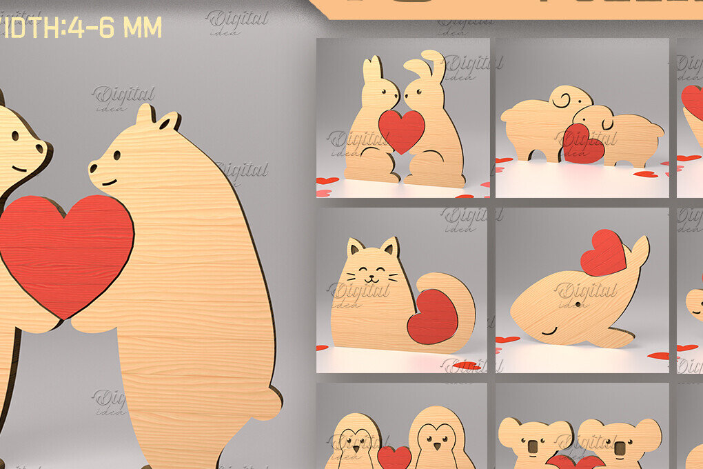 Σετ των 2 Intra απο ξύλο plywood 3mm-4mm πάχος παζλ Animal Heart Δίασταση 15x15 cm INTRAFABR-85986539