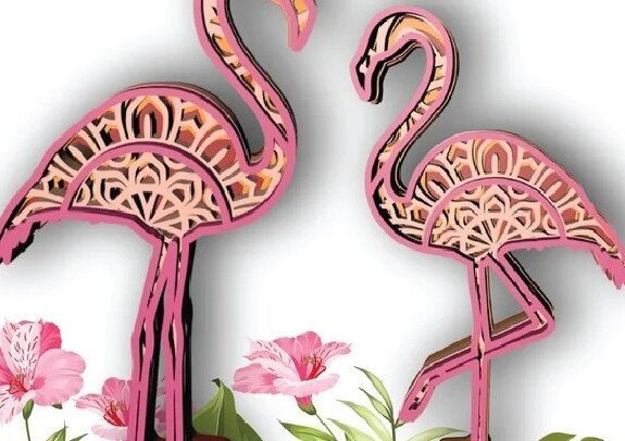 Intra απο ξύλο plywood 3mm-4mm πάχος Ζώο Mandala, FLAMINGO , Birds, 4 Layer Δίασταση 30x30 cm INTRAFABR-31647190