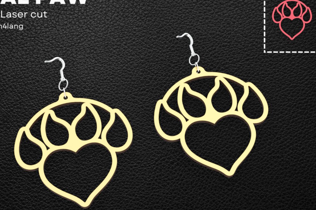 Σετ των 3 Intra απο ξύλο plywood 3mm-4mm πάχος Πόδι ζώου με καρδιά, σκουλαρίκια | Λέιζερ Δίασταση 3x3 cm INTRAFABR-95180352