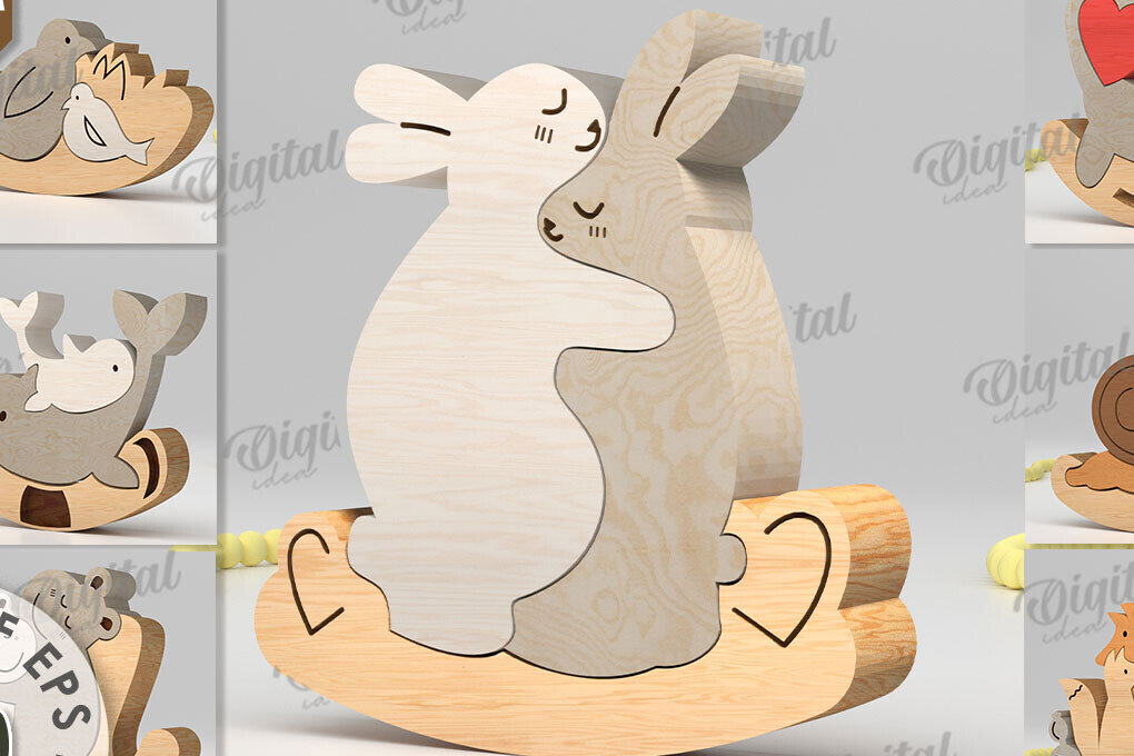 Σετ των 3 Intra απο ξύλο plywood 3mm-4mm πάχος κοπής με λέιζερ παζλ ζώων Δίασταση 6x6 cm INTRAFABR-108769826