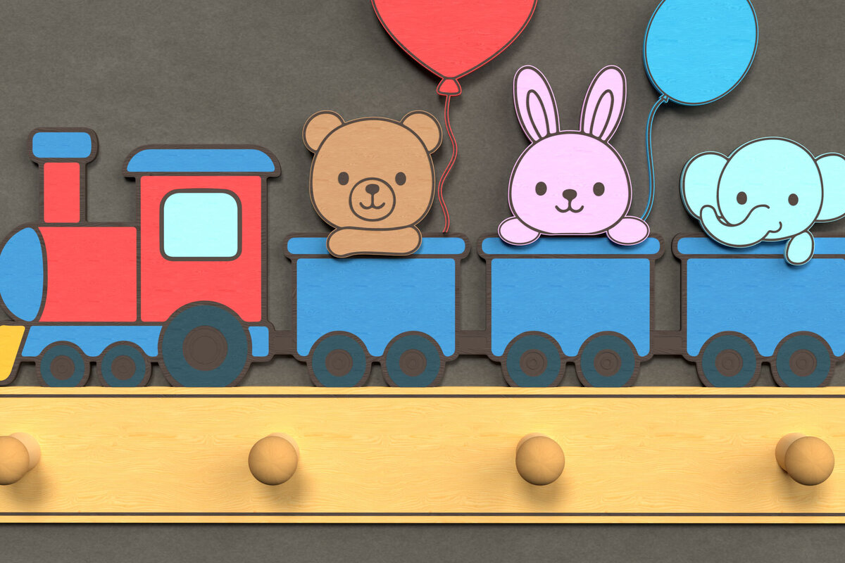 Σετ των 3 Intra απο ξύλο plywood 3mm-4mm πάχος Animal Train Wall Hook Δίασταση 8x8 cm INTRAFABR-124820866