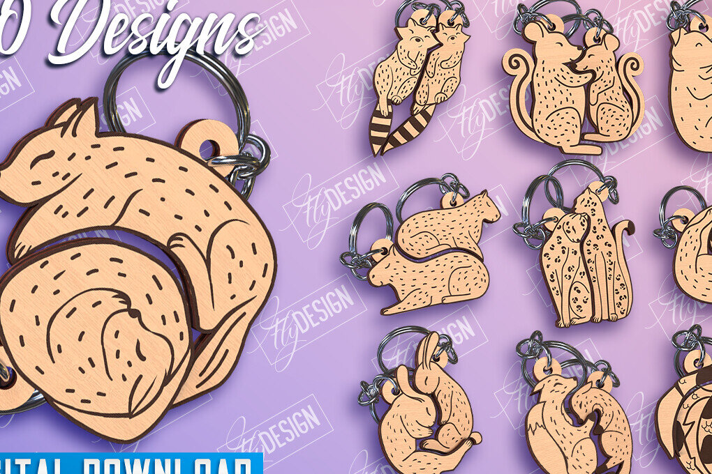 Σετ των 3 Intra απο ξύλο plywood 3mm-4mm πάχος Δέσμη Μπρελόκ Ζευγών Ζώων Δίασταση 6x6 cm INTRAFABR-96574720