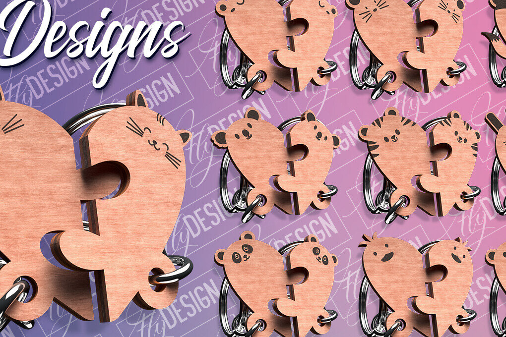 Σετ των 3 Intra απο ξύλο plywood 3mm-4mm πάχος Σχέδιο κοπής με λέιζερ Μπρελόκ Ζευγάρι Ζώων Δίασταση 6x6 cm INTRAFABR-82392325