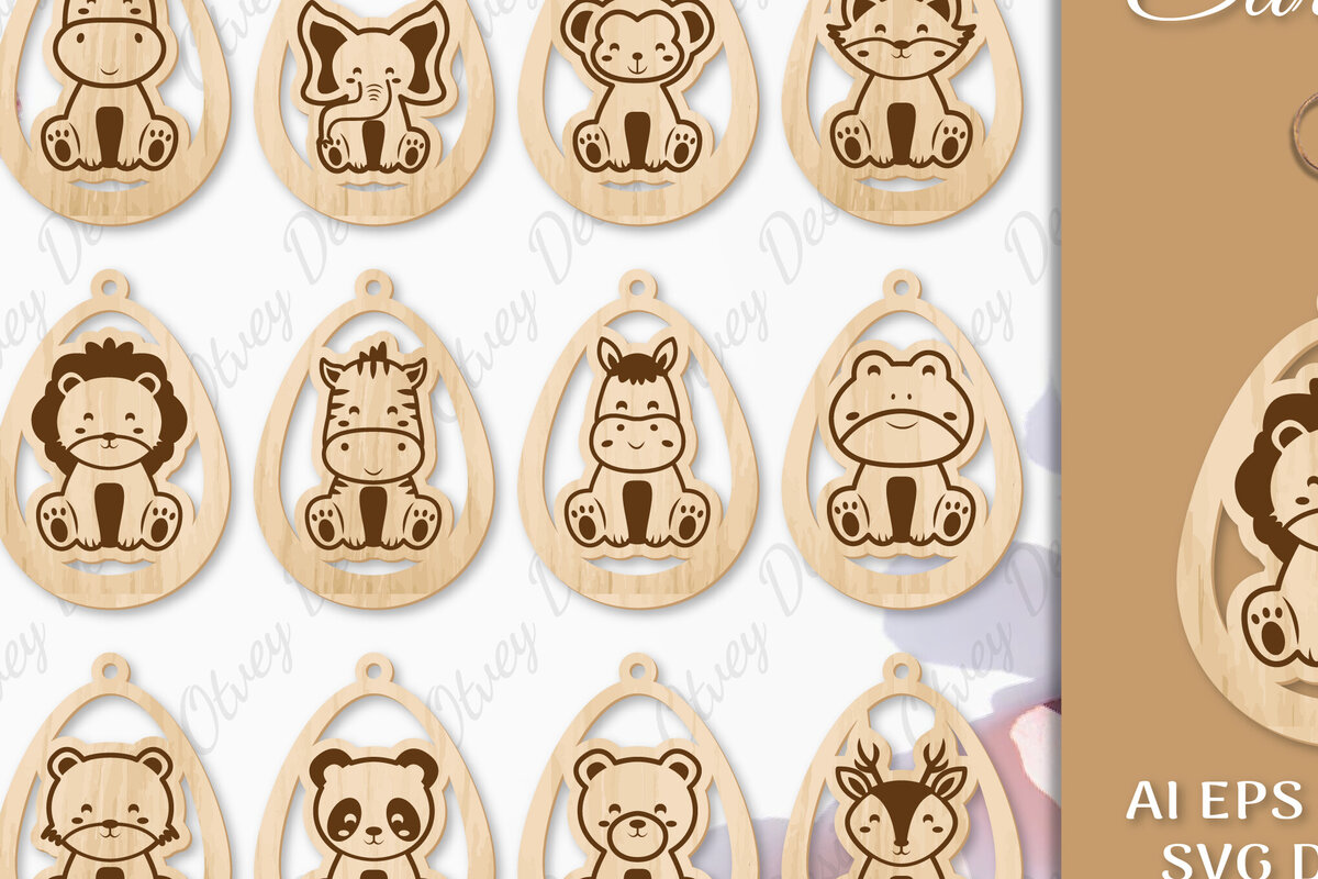 Σετ των 3 Intra απο ξύλο plywood 3mm-4mm πάχος Σκουλαρίκια ζώων Δίασταση 3x3 cm INTRAFABR-97802326