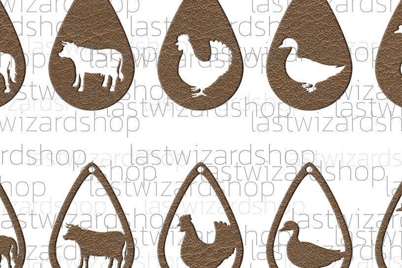 Σετ των 3 Intra απο ξύλο plywood 3mm-4mm πάχος Animals Earrings , Farm Earrings Δίασταση 3x3 cm INTRAFABR-25328616