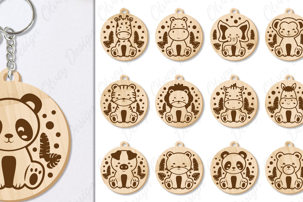 Σετ των 3 Intra απο ξύλο plywood 3mm-4mm πάχος Κόψιμο με Λέιζερ Μπρελόκ Ζώα Δίασταση 6x6 cm INTRAFABR-97699081