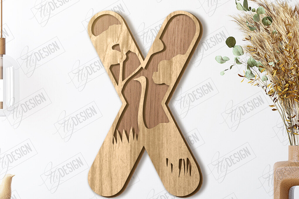 Σετ των 2 Intra απο ξύλο plywood 3mm-4mm πάχος Γράμματα ζώων | Αλφάβητο Δίασταση 15x15 cm INTRAFABR-121356543