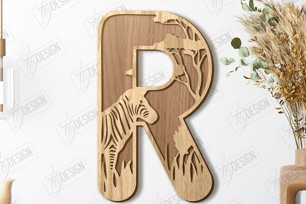 Σετ των 2 Intra απο ξύλο plywood 3mm-4mm πάχος Γράμματα ζώων | Αλφάβητο Δίασταση 15x15 cm INTRAFABR-121356514