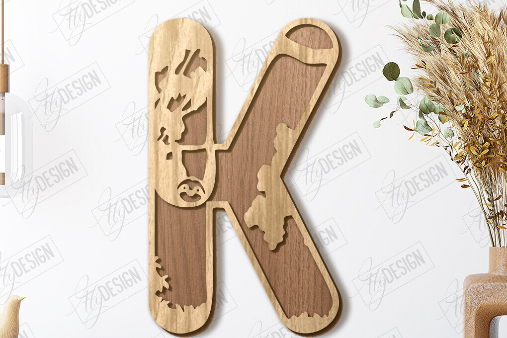 Σετ των 2 Intra απο ξύλο plywood 3mm-4mm πάχος Ζώα Γράμματα | Αλφάβητο |CNC Δίασταση 15x15 cm INTRAFABR-121126784