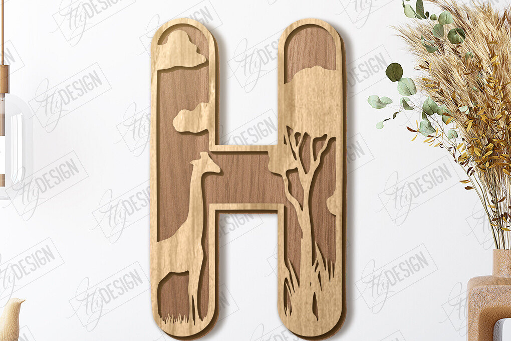 Σετ των 2 Intra απο ξύλο plywood 3mm-4mm πάχος Ζώα Γράμματα | Αλφάβητο |CNC Δίασταση 15x15 cm INTRAFABR-121126773