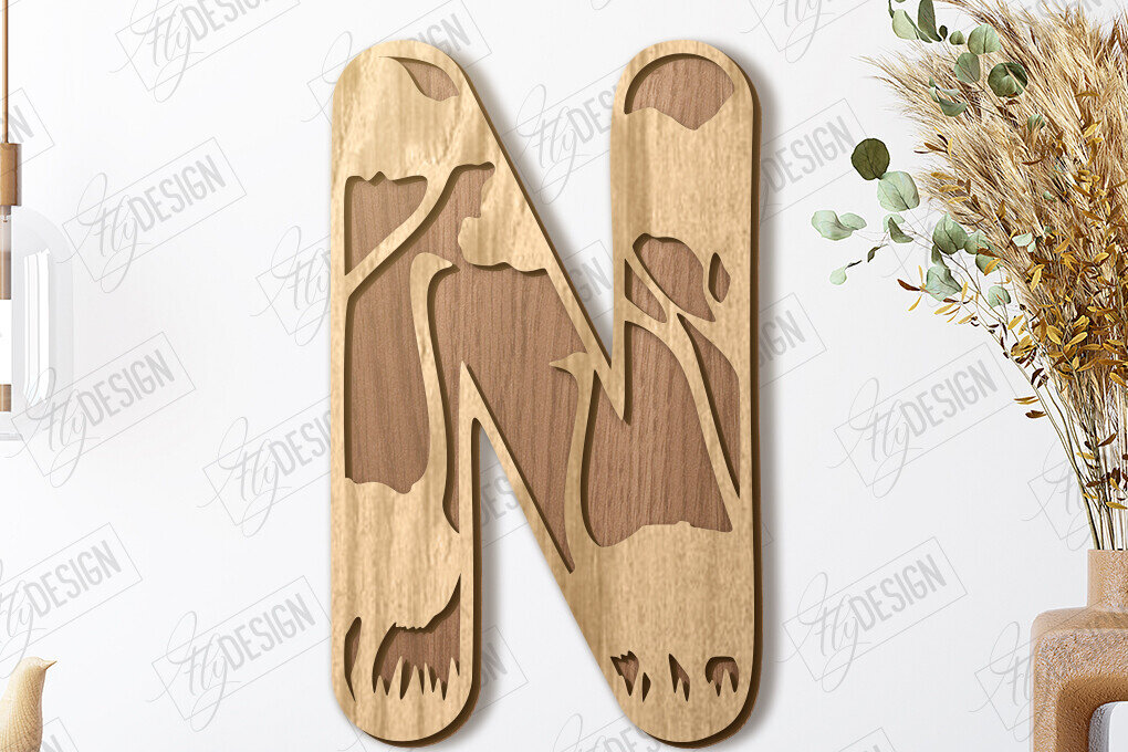 Σετ των 2 Intra απο ξύλο plywood 3mm-4mm πάχος Γράμματα ζώων | Αλφάβητο Δίασταση 15x15 cm INTRAFABR-121356493