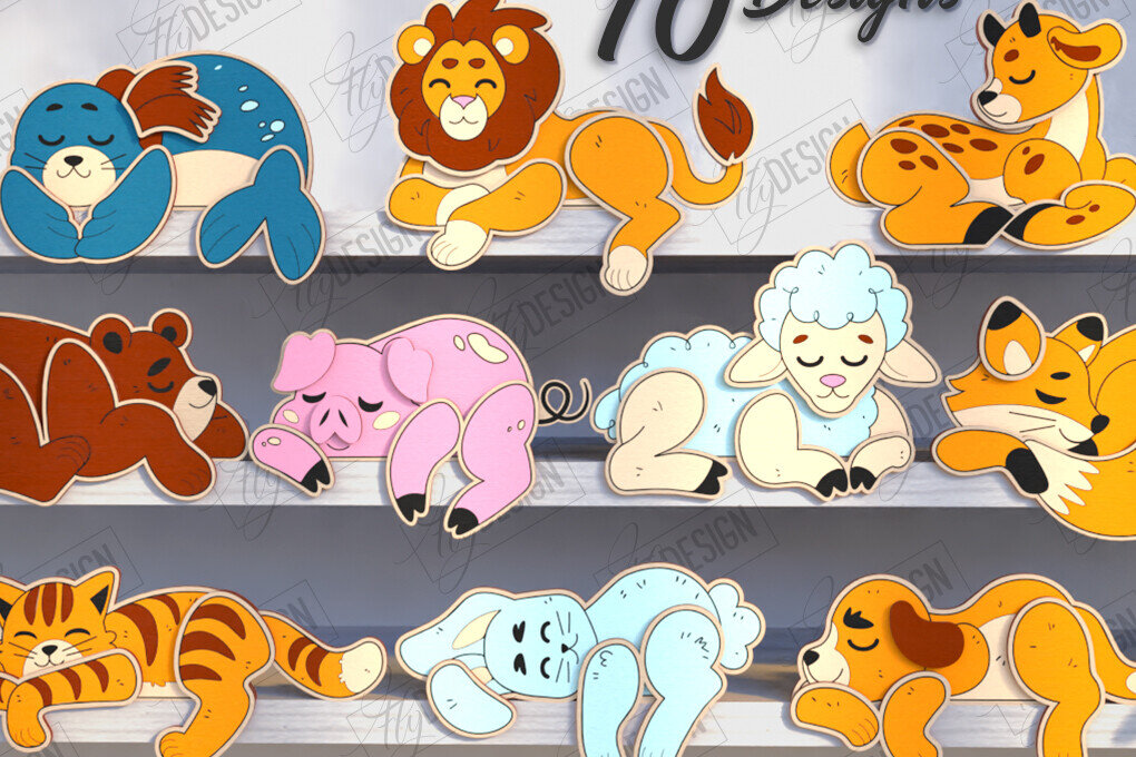 Σετ των 2 Intra απο ξύλο plywood 3mm-4mm πάχος κοπής με λέιζερ Animals Shelf Sitters Δίασταση 15x15 cm INTRAFABR-123601266