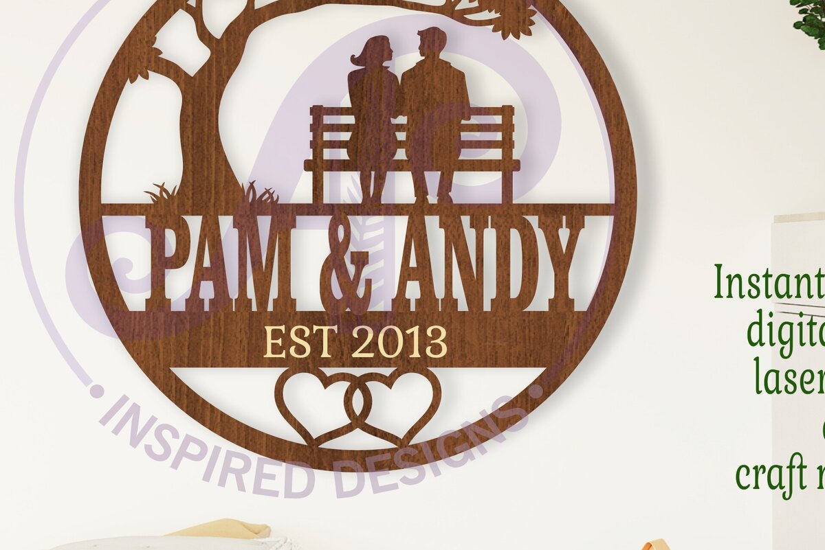 Σετ των 3 Intra απο ξύλο plywood 3mm-4mm πάχος Ζευγάρι επετείου σε πάγκο πάρκου με θέμα Δίασταση 6x6 cm INTRAFABR-109574049