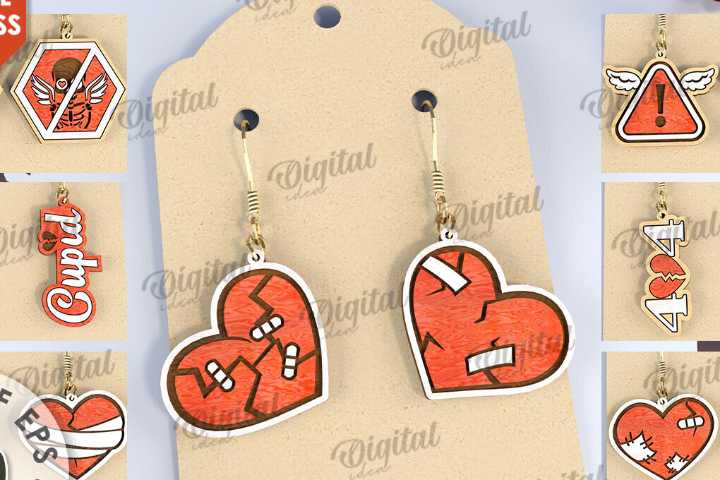 Σετ των 3 Intra απο ξύλο plywood 3mm-4mm πάχος AntiValentine's Earrings  Δίασταση 3x3 cm INTRAFABR-111752423