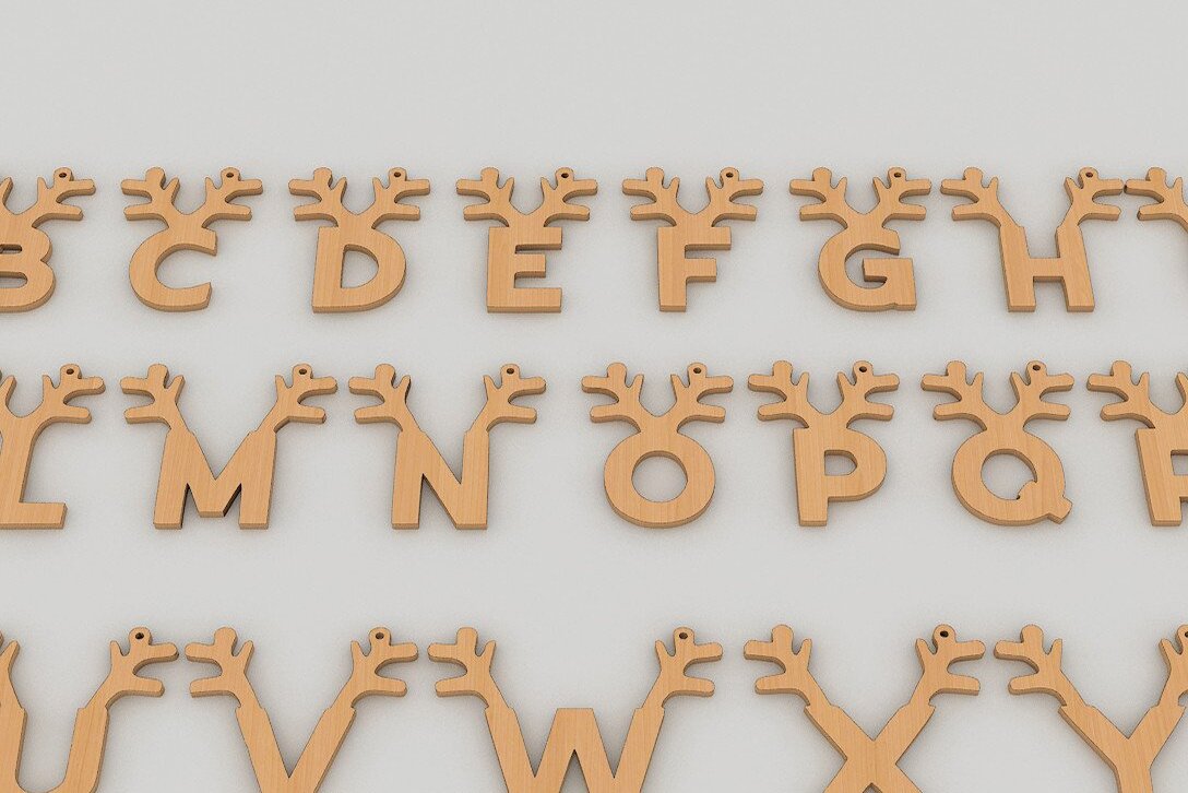 Intra απο ξύλο plywood 3mm-4mm πάχος Antler Alphabet / Χριστουγεννιάτικα γράμματα Noel Δίασταση 30x20 cm INTRAFABR-42344870