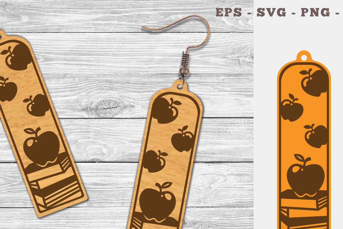 Σετ των 3 Intra απο ξύλο plywood 3mm-4mm πάχος Σκουλαρίκια Apple and Book Cut  Δίασταση 3x3 cm INTRAFABR-103061172