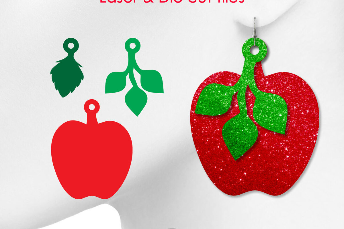 Σετ των 3 Intra απο ξύλο plywood 3mm-4mm πάχος Apple Earrings Cut  Δίασταση 3x3 cm INTRAFABR-14157452