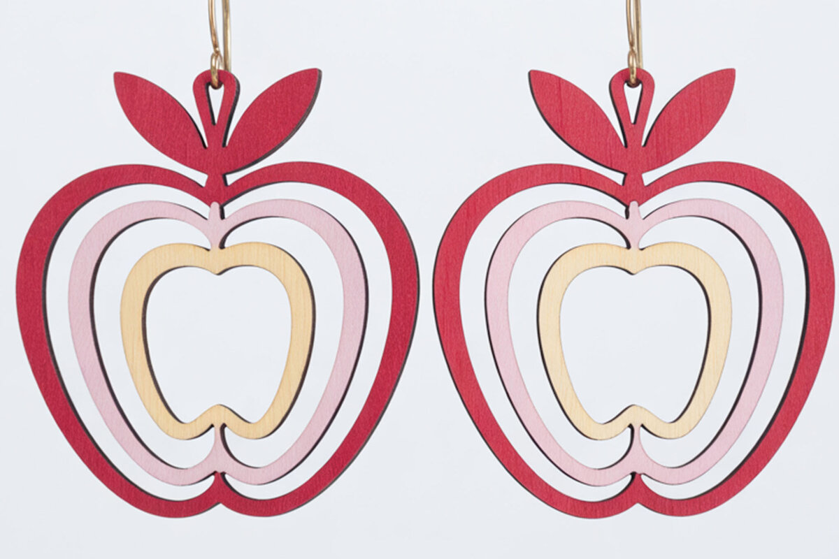 Σετ των 3 Intra απο ξύλο plywood 3mm-4mm πάχος Σκουλαρίκια Apple Cut  Δίασταση 3x3 cm INTRAFABR-122674559