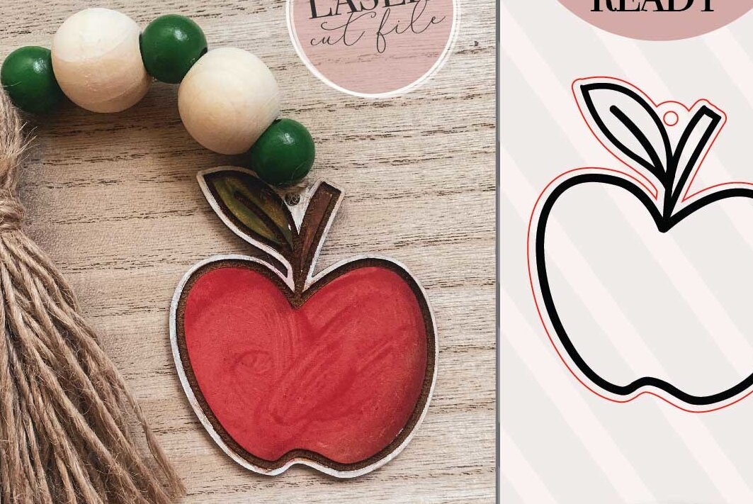 Σετ των 3 Intra απο ξύλο plywood 3mm-4mm πάχος κοπής ετικέτας με ξύλινες χάντρες της Apple Δίασταση 4x4 cm INTRAFABR-74341731