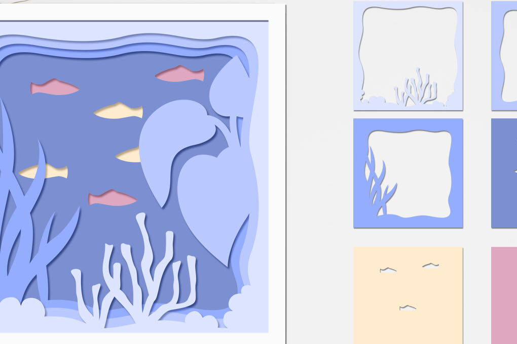 Σετ των 3 Intra απο ξύλο plywood 3mm-4mm πάχος Aquarium Shadow Box, Layered Ocean Δίασταση 5x7 cm INTRAFABR-71378109