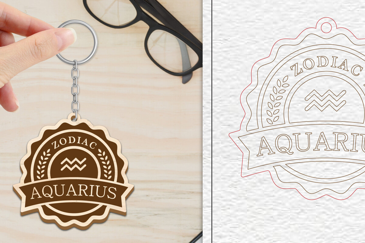 Σετ των 3 Intra απο ξύλο plywood 3mm-4mm πάχος Aquarius Keychain Δίασταση 6x6 cm INTRAFABR-102216383
