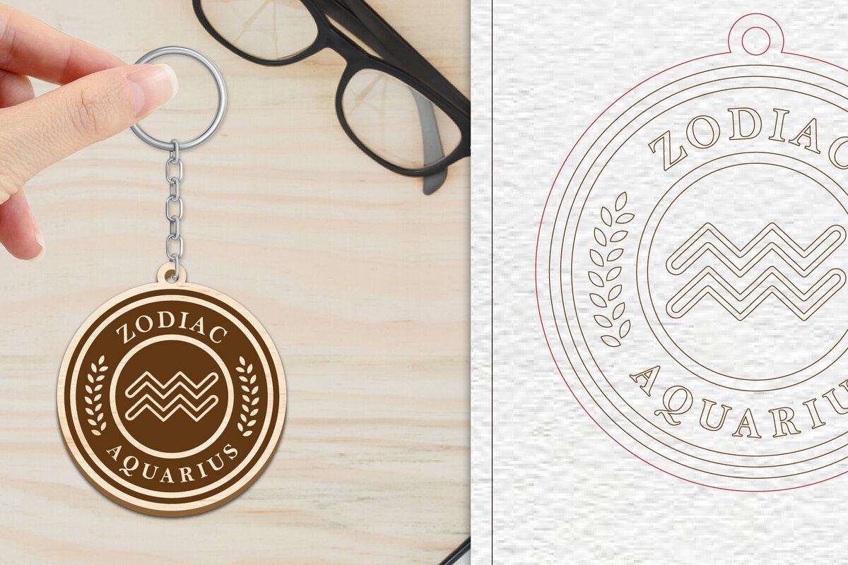 Σετ των 3 Intra απο ξύλο plywood 3mm-4mm πάχος Aquarius Keychain | Ζωδιακός κύκλος Δίασταση 6x6 cm INTRAFABR-102217577