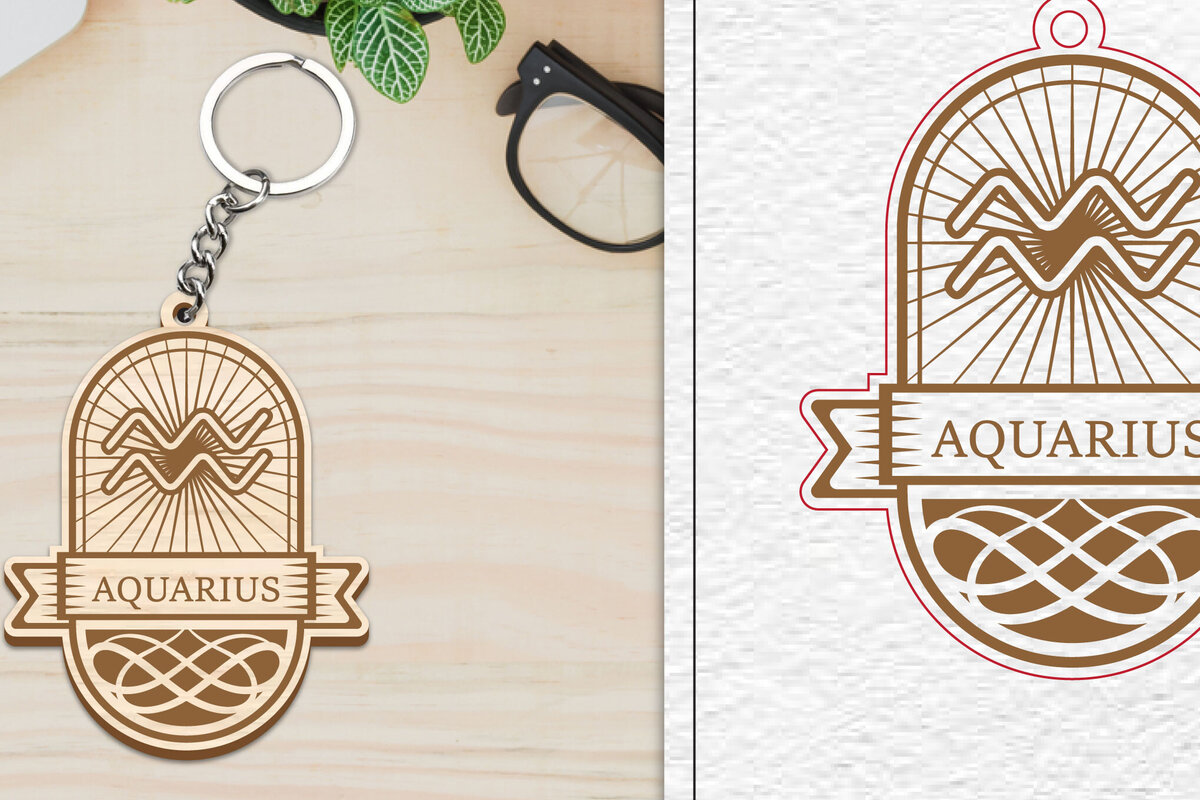 Σετ των 3 Intra απο ξύλο plywood 3mm-4mm πάχος Aquarius Keychain | Zodiac Sg Δίασταση 6x6 cm INTRAFABR-100962380