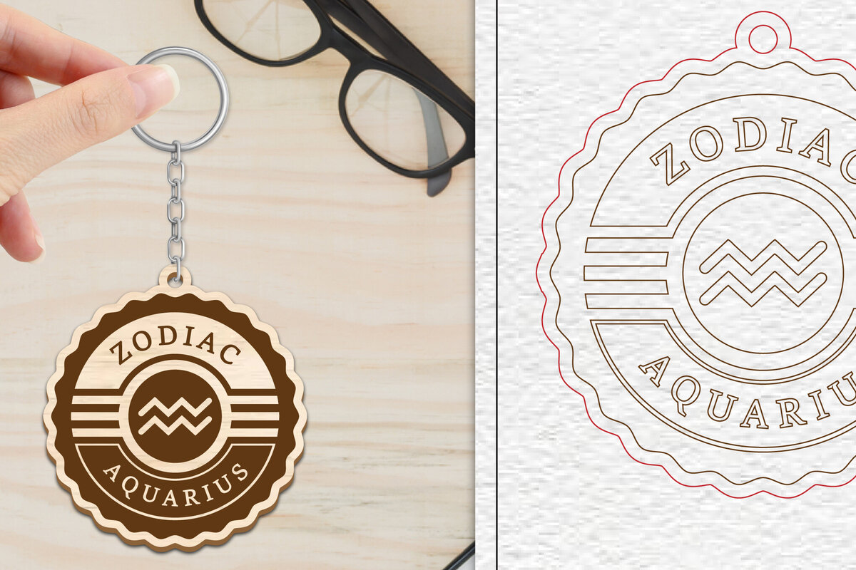 Σετ των 3 Intra απο ξύλο plywood 3mm-4mm πάχος Aquarius Keychain | Zodiac Δίασταση 6x6 cm INTRAFABR-102290585