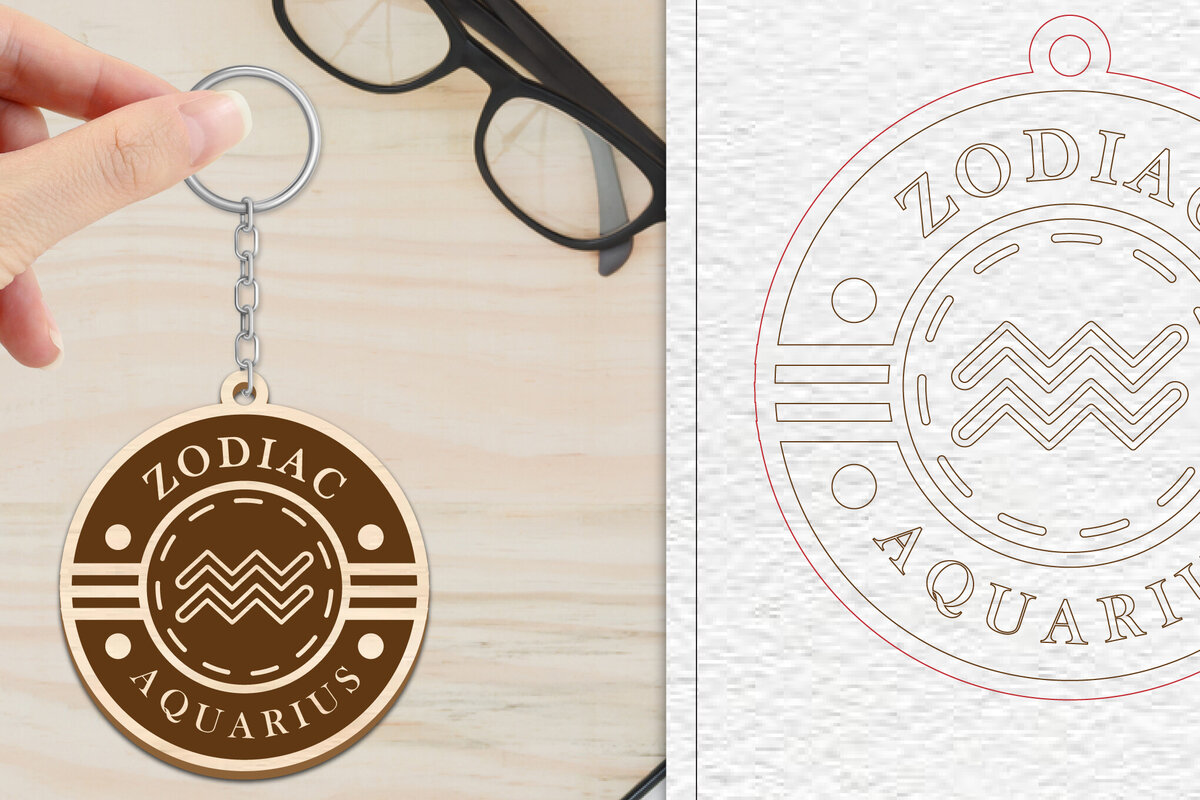 Σετ των 3 Intra απο ξύλο plywood 3mm-4mm πάχος Aquarius Keychain | Ζωδιακός κύκλος Δίασταση 6x6 cm INTRAFABR-102217246